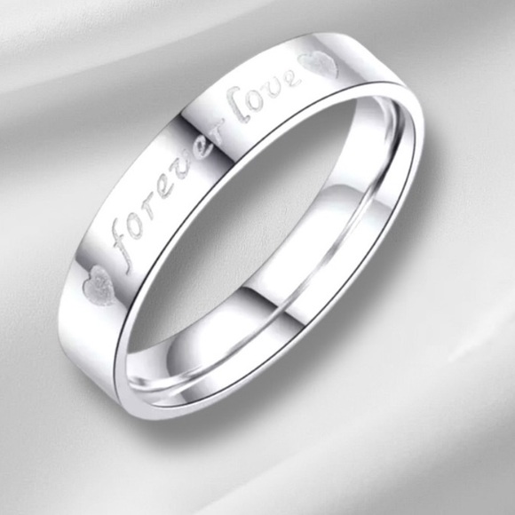 NWT Silver 2 Ring Set *Forever Love* Stainless Steel Band Rings - Picture 10 of 11